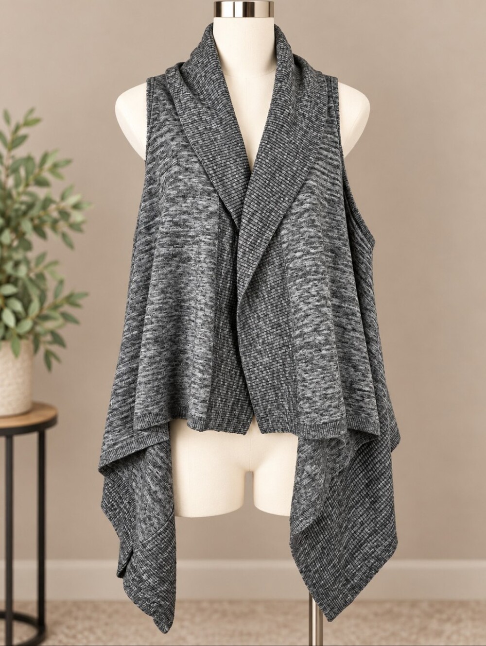 Womens Gap Waterfall Alpaca Wool Blend Heathered Gray Tie Back Vest Sz. Small